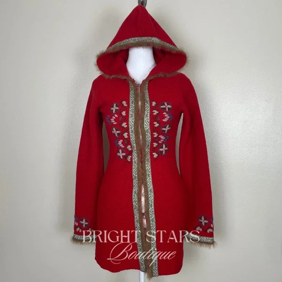 Rare Vintage Hooded Cardigan ASO Willow Rosenberg BtVS Red Embroidered Knit - Picture 5 of 13